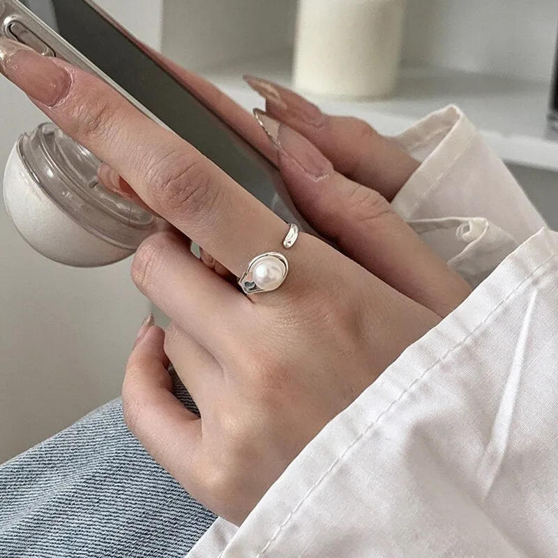 Korean Fashion Fresh Simple Trend Pearl Opening Rings For Women