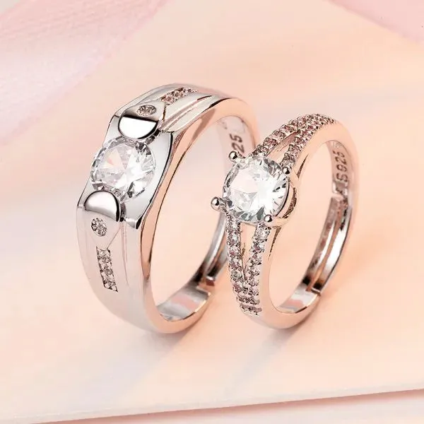 Lady Glams Romantic Couple Wedding Ring Set