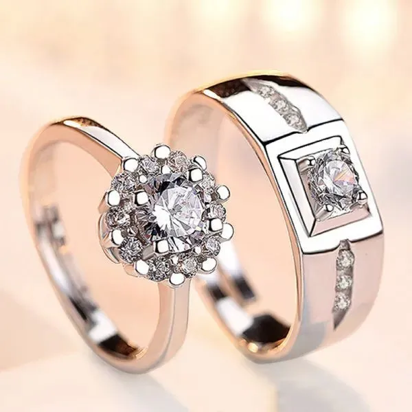 Lady Glams Romantic Couple Wedding Ring Set