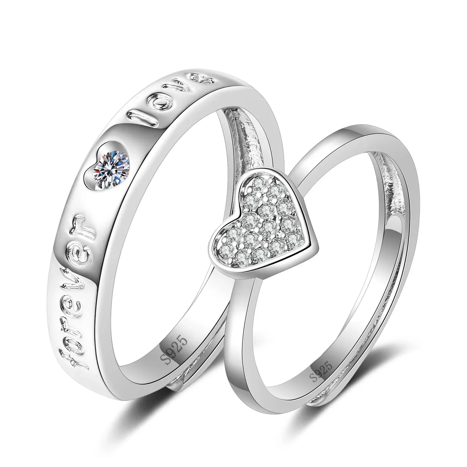 Lady Glams Romantic Couple Wedding Ring Set