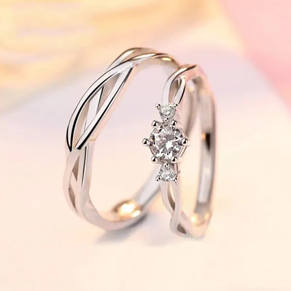 Lady Glams Romantic Couple Wedding Ring Set