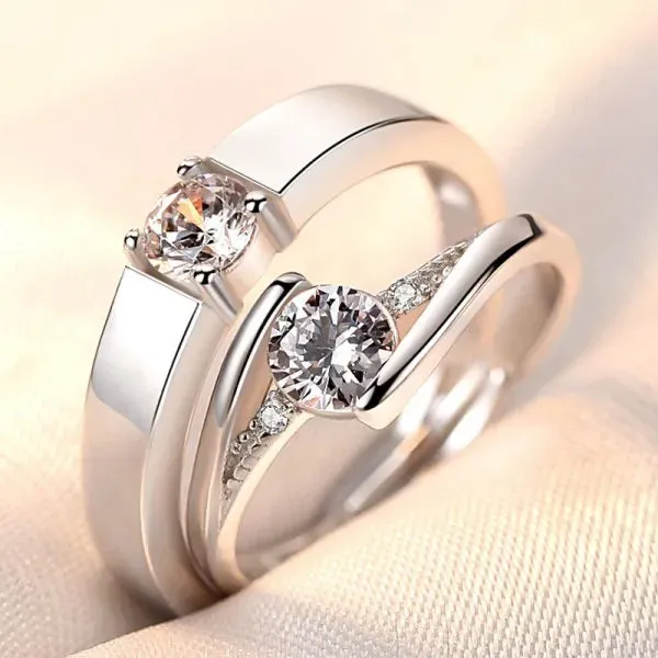 Lady Glams Romantic Couple Wedding Ring Set
