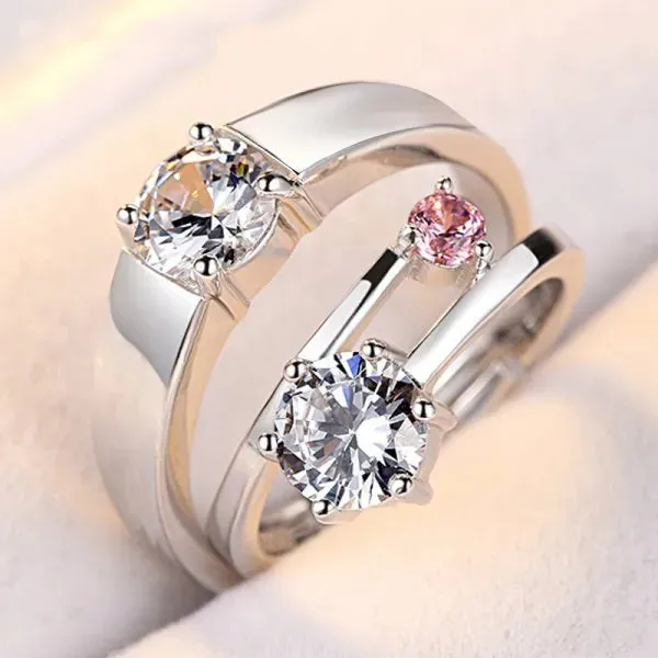 Lady Glams Romantic Couple Wedding Ring Set