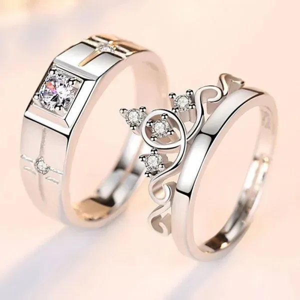 Lady Glams Romantic Couple Wedding Ring Set