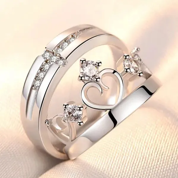 Lady Glams Romantic Couple Wedding Ring Set