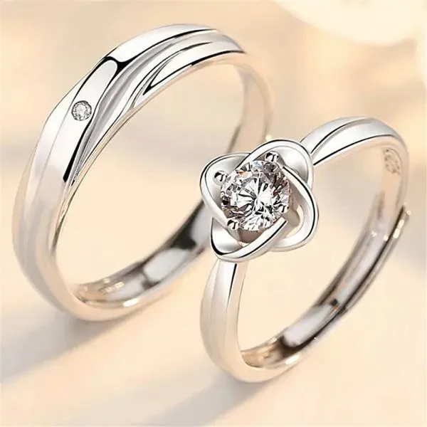 Lady Glams Romantic Couple Wedding Ring Set