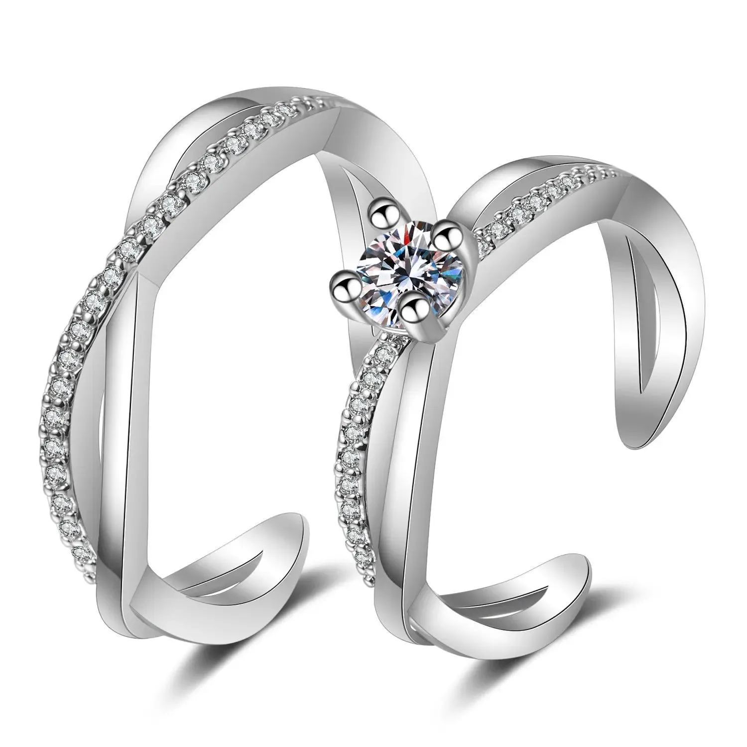 Lady Glams Romantic Couple Wedding Ring Set
