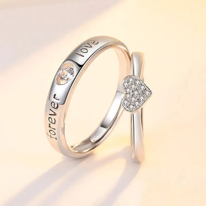 Lady Glams Romantic Couple Wedding Ring Set