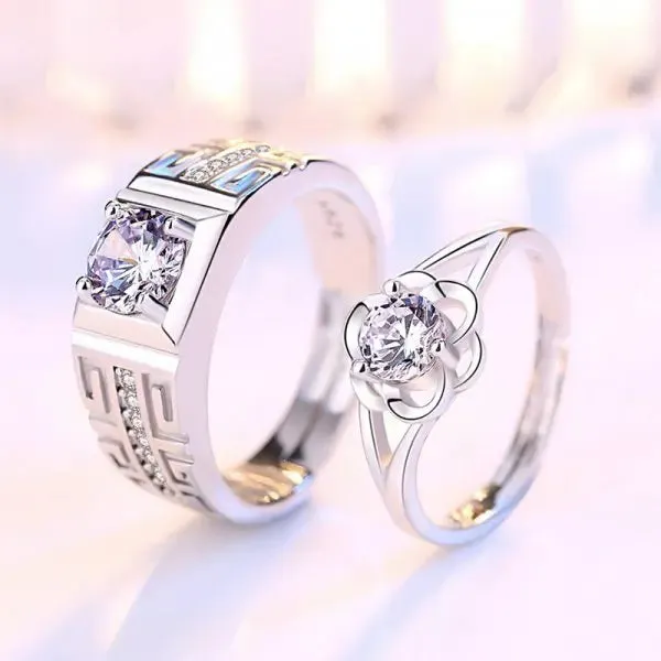 Lady Glams Romantic Couple Wedding Ring Set