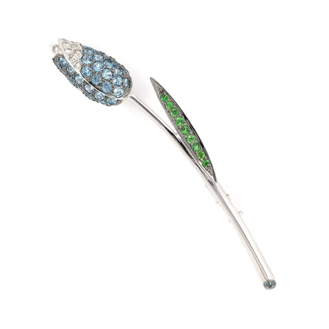Le Vian Blue Topaz, Tsavorite & Diamond Tulip Pin