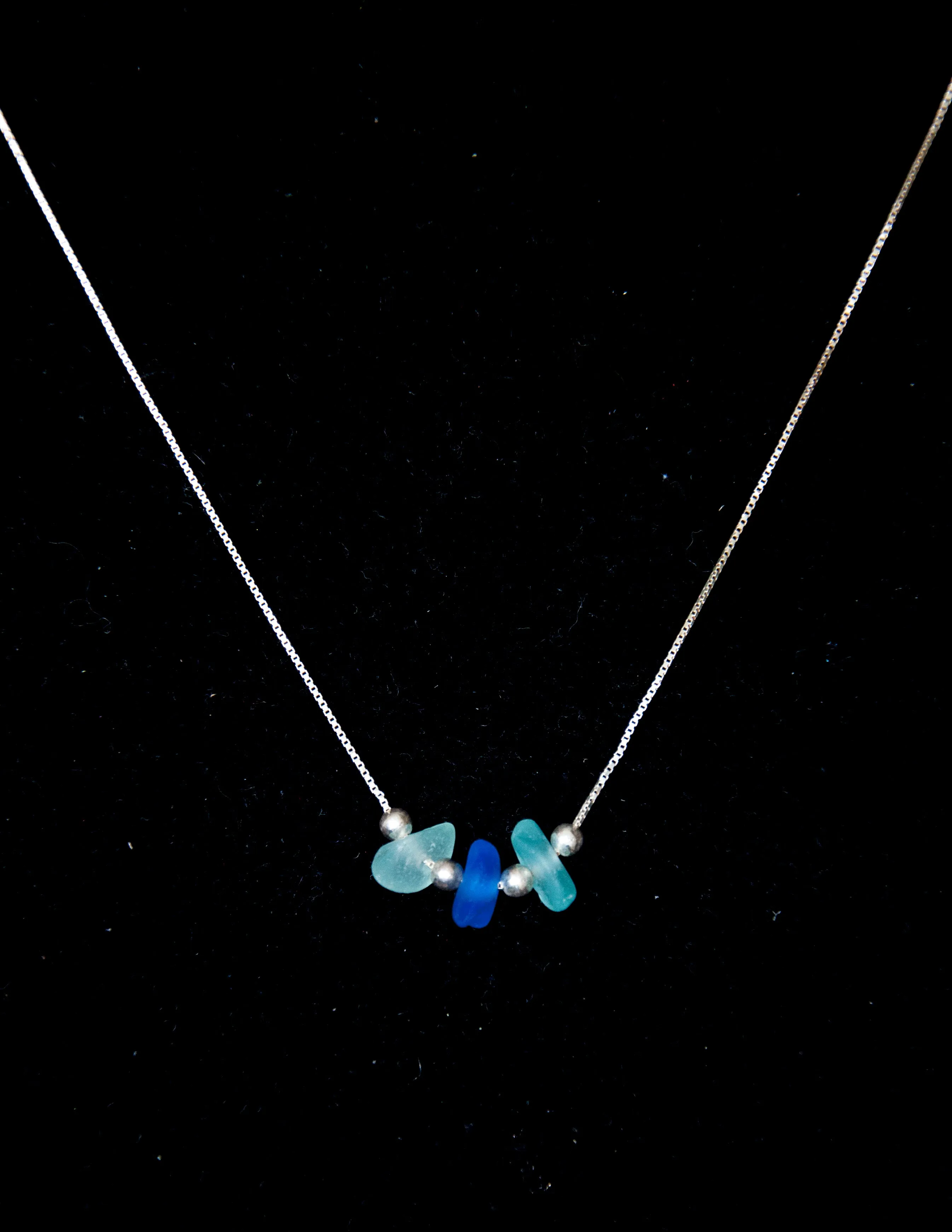 Light and Dark Blue Sea Glass Necklace