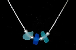 Light and Dark Blue Sea Glass Necklace