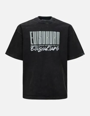 Logo and Slogan Print Oversized Pigment Dye T-Shirt