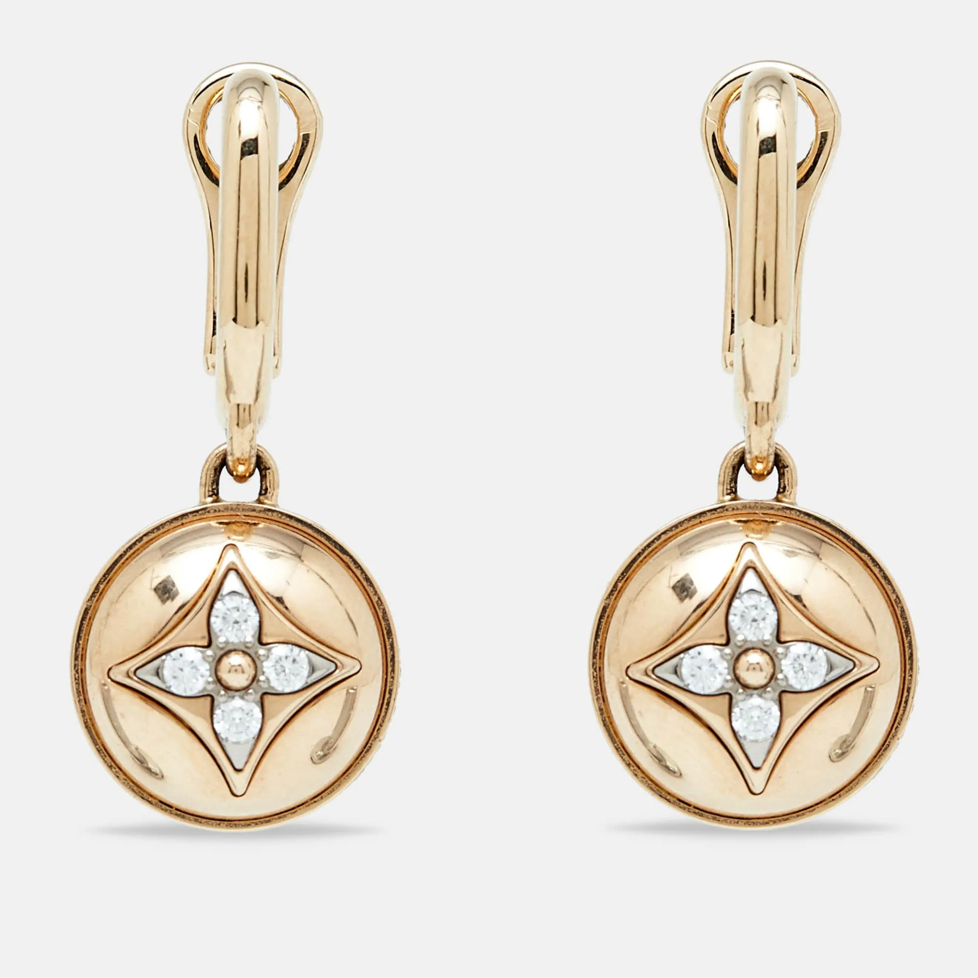Louis Vuitton Blossom Diamond Two Tone 18K  Dangle Earrings