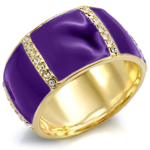 LOVCIA Elegant Gold-Plated Brass Ring with Clear Top Grade Crystal