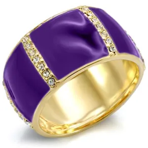 LOVCIA Elegant Gold-Plated Brass Ring with Clear Top Grade Crystal