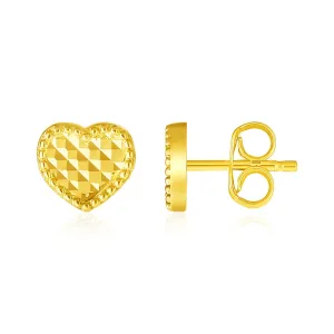 LOVCIA Luxury Delicate 14k Gold Heart Earrings with Textured Finish