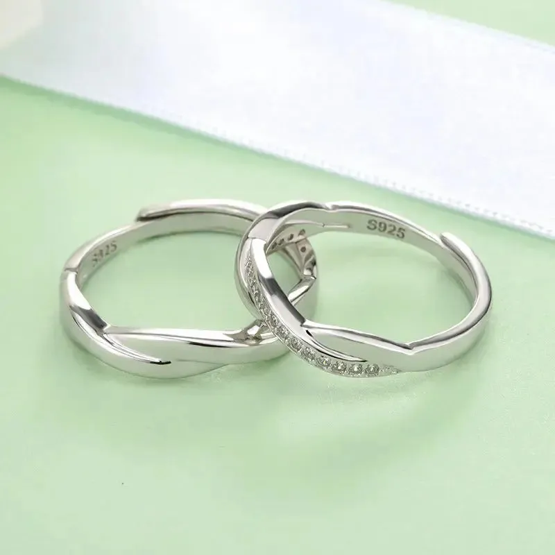 LOVCIA Simple CZ Mobius Twisted 925 Sterling Silver Adjustable Ring