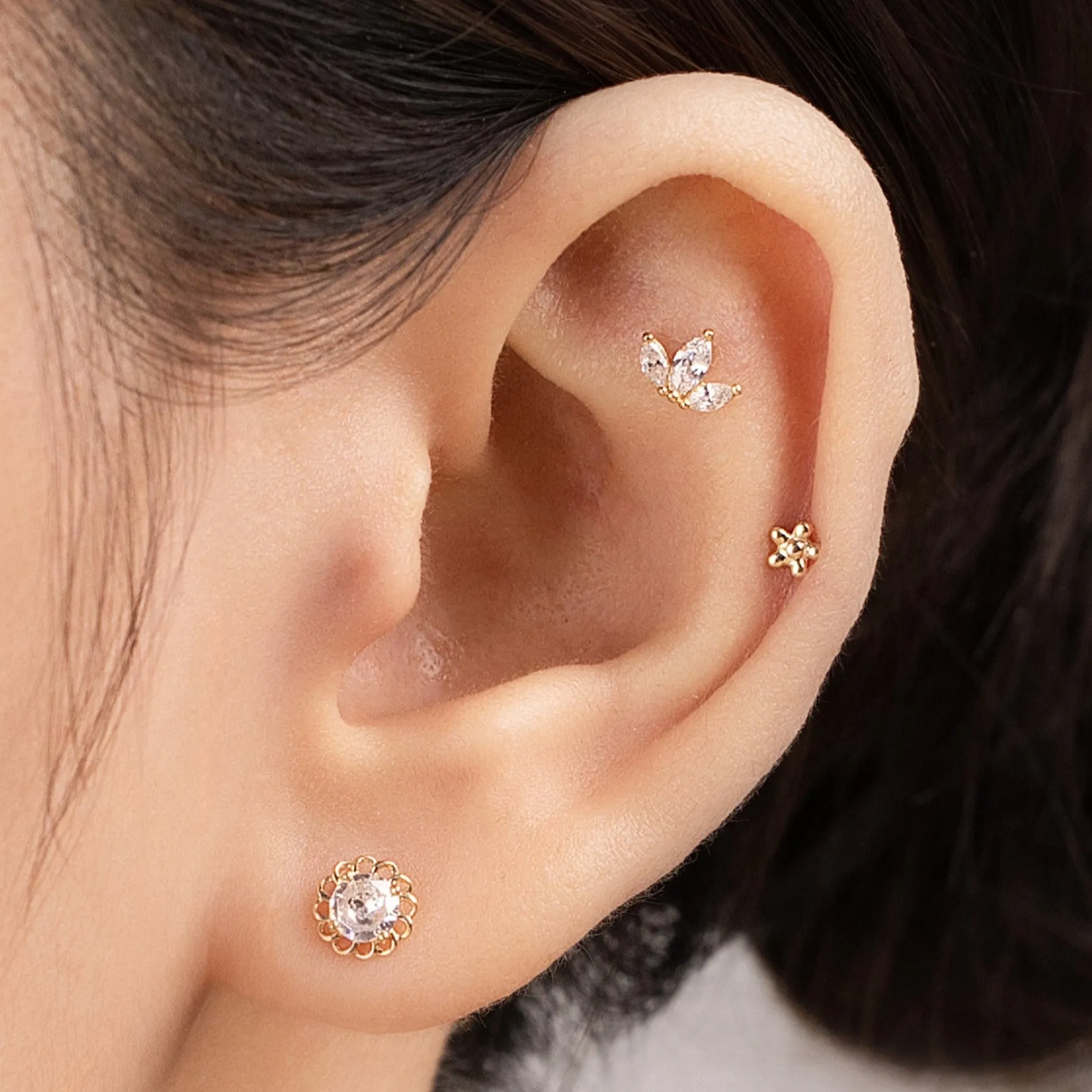 Luna Piercing in Yellow Gold with Cubic Zirconia