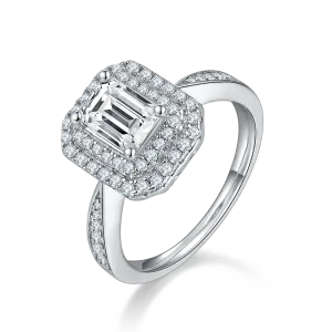 Luxurious Soleste Halo 1.0 carat Emerald Cut Moissanite Engagement Ring
