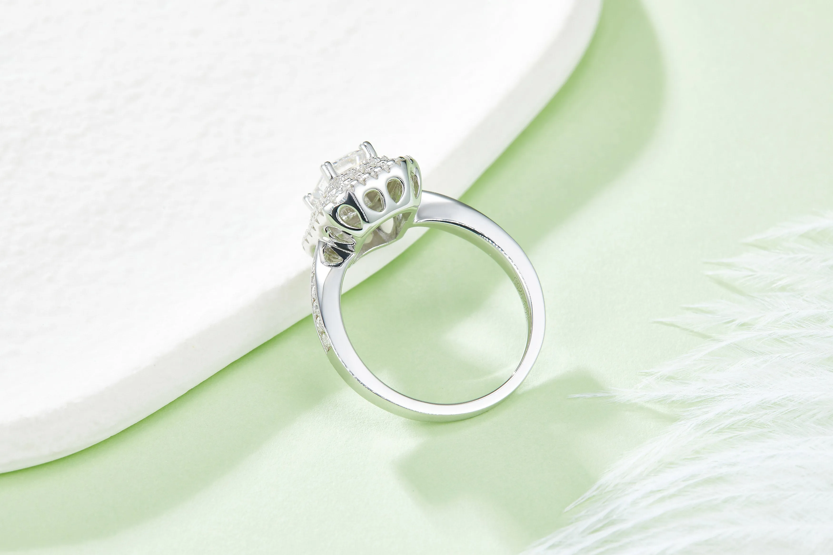 Luxurious Soleste Halo 1.0 carat Emerald Cut Moissanite Engagement Ring