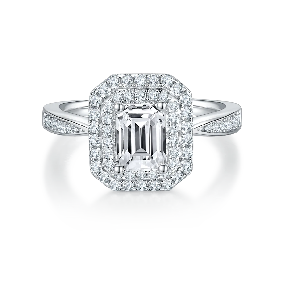 Luxurious Soleste Halo 1.0 carat Emerald Cut Moissanite Engagement Ring