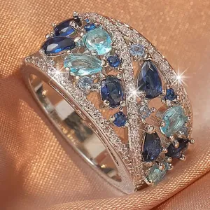 Marvelous Dazzling Blue Topaz 18K White Gold-Plated Zirconia Bridal, Wedding, Engagement Valentine's Women Ring