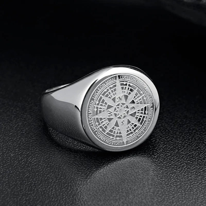 Mens Ring Simple Design Compass Ring