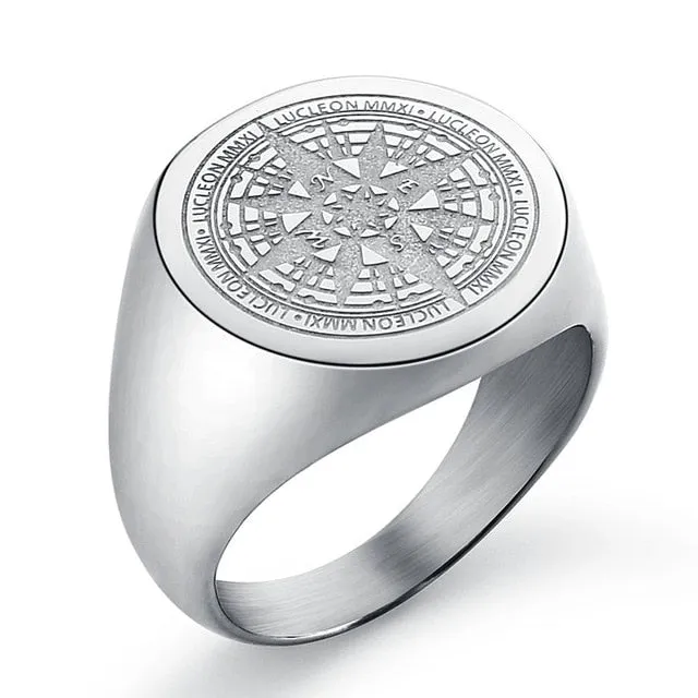 Mens Ring Simple Design Compass Ring