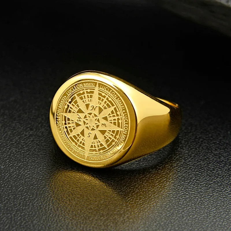 Mens Ring Simple Design Compass Ring