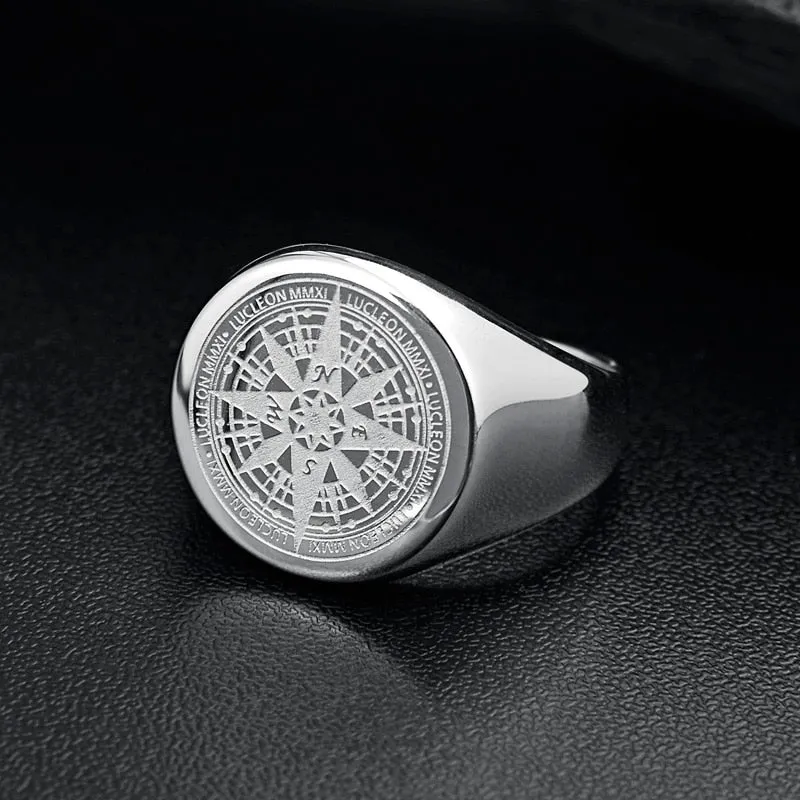 Mens Ring Simple Design Compass Ring