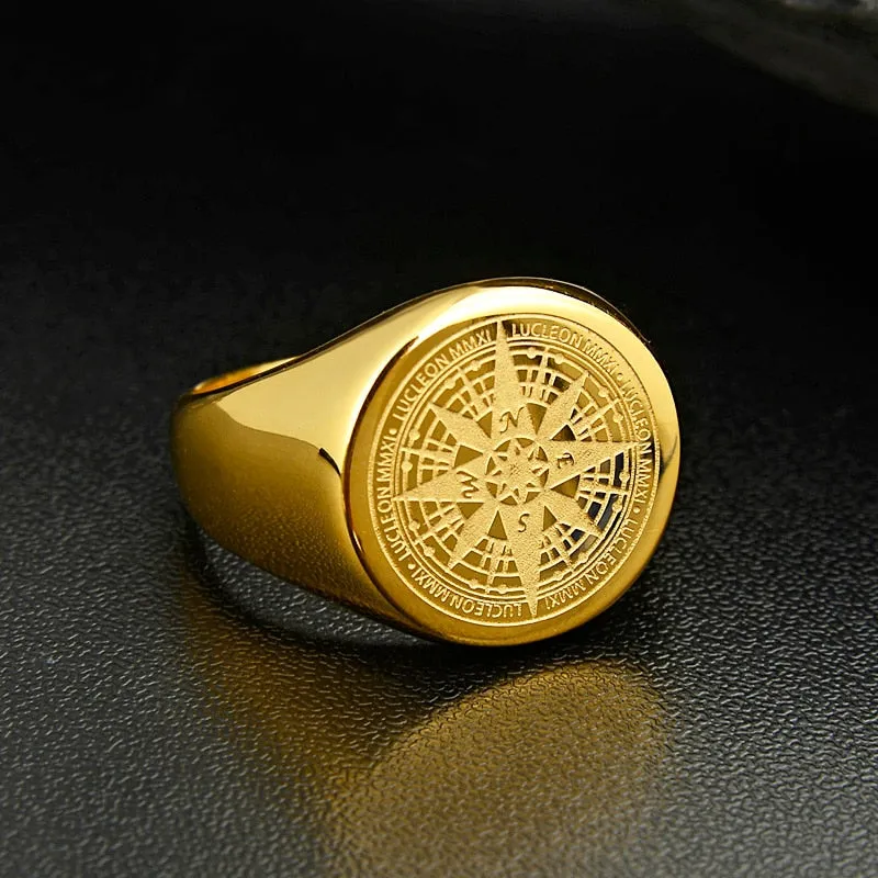 Mens Ring Simple Design Compass Ring