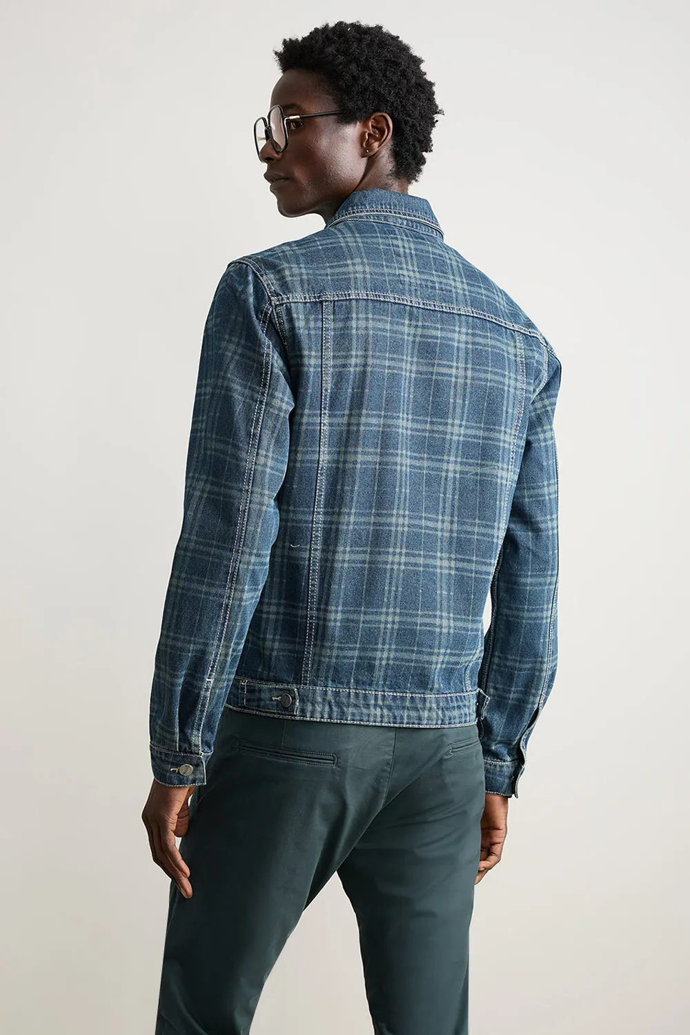 Men's Vintage Plaid Denim Jacket