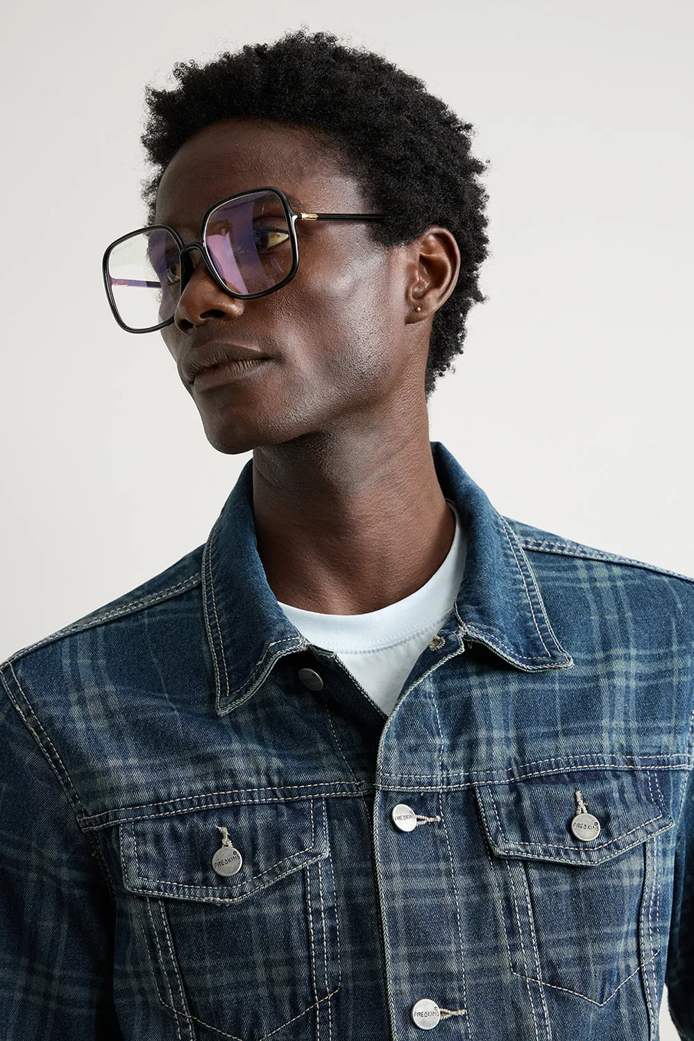 Men's Vintage Plaid Denim Jacket