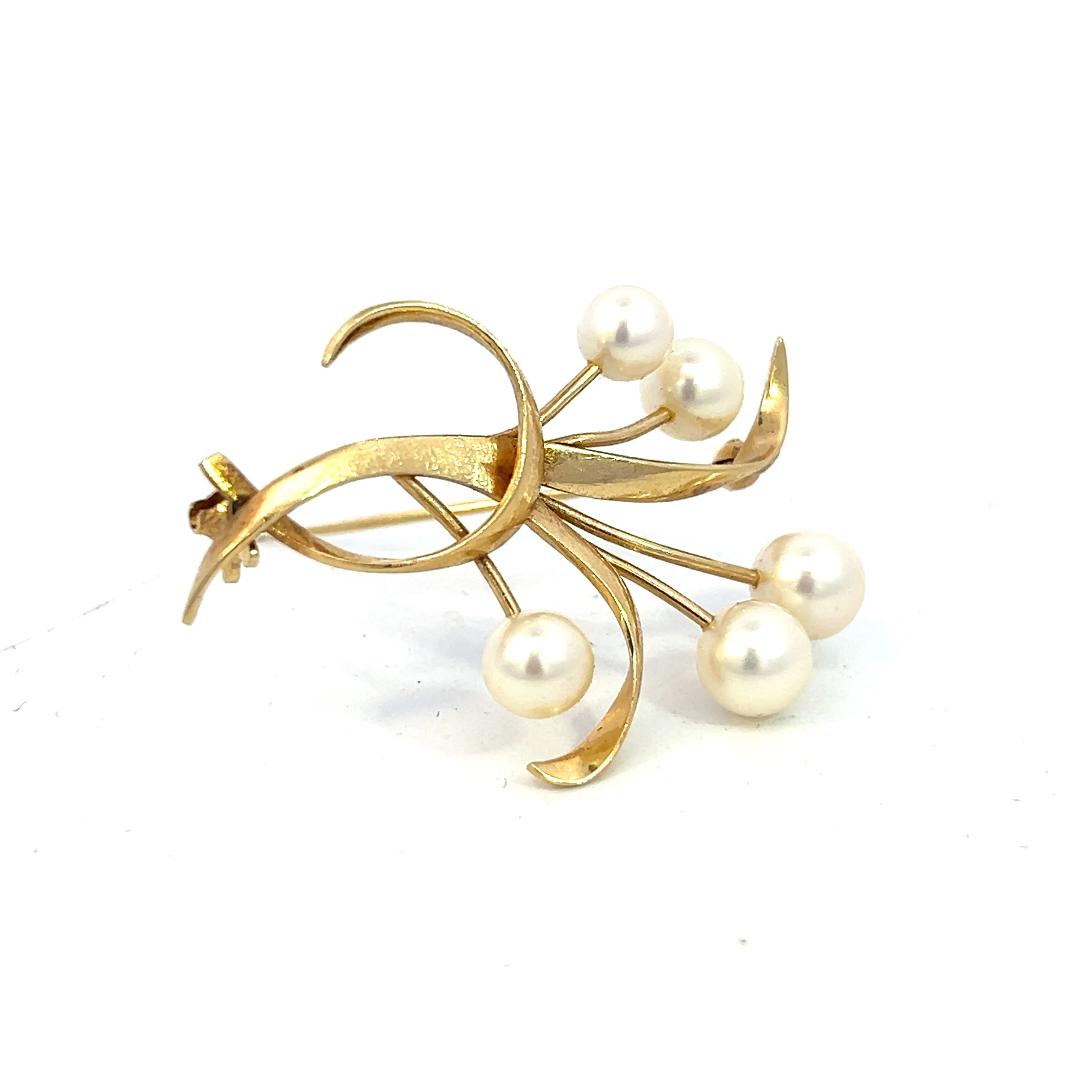 Mikimoto Estate Akoya Pearl Brooch 1.5 x 1" 14k Y Gold 6.60-5.50 mm M370
