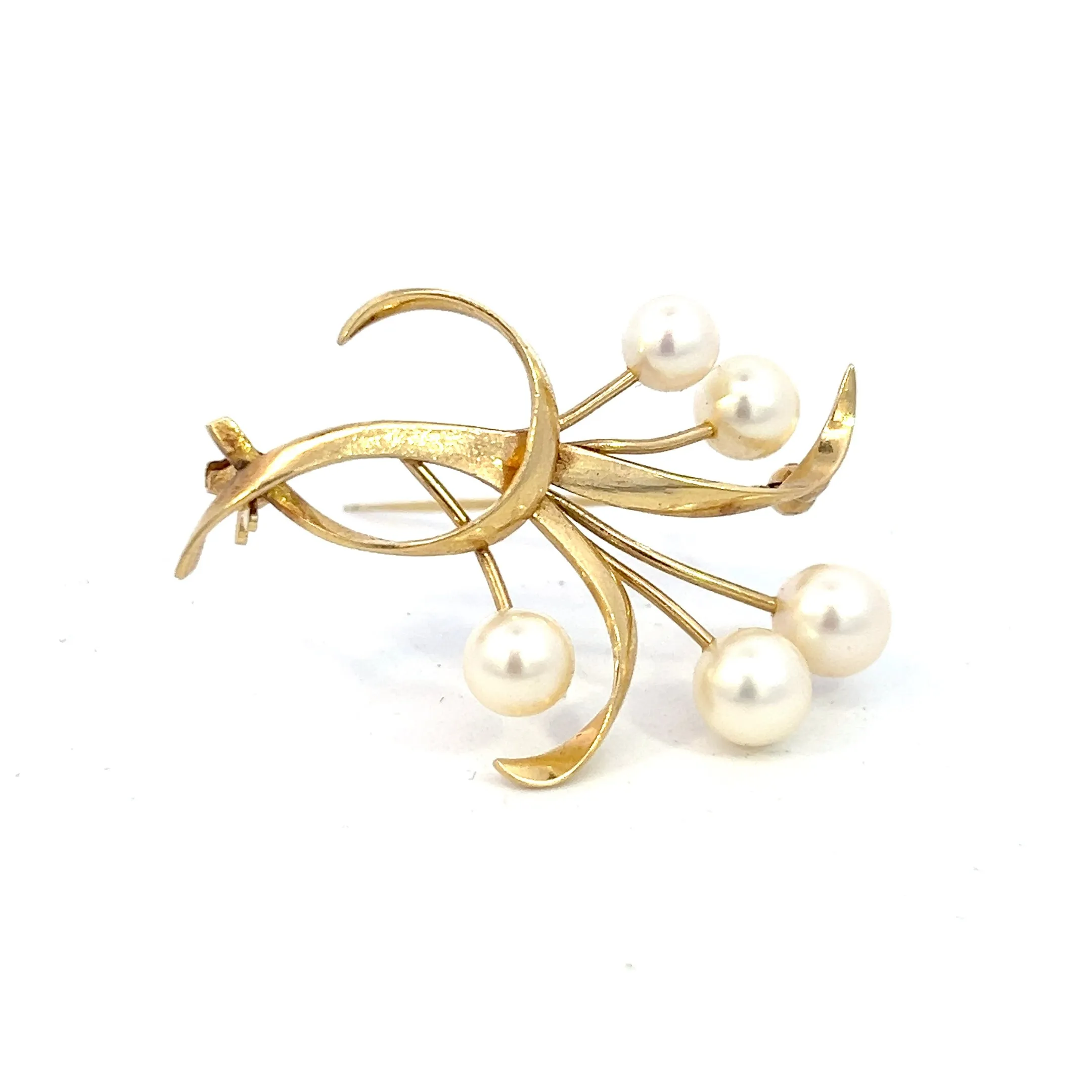 Mikimoto Estate Akoya Pearl Brooch 1.5 x 1" 14k Y Gold 6.60-5.50 mm M370