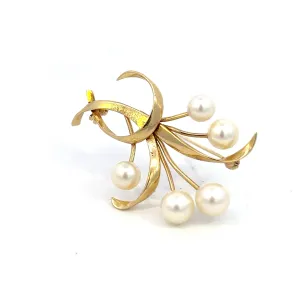 Mikimoto Estate Akoya Pearl Brooch 1.5 x 1" 14k Y Gold 6.60-5.50 mm M370