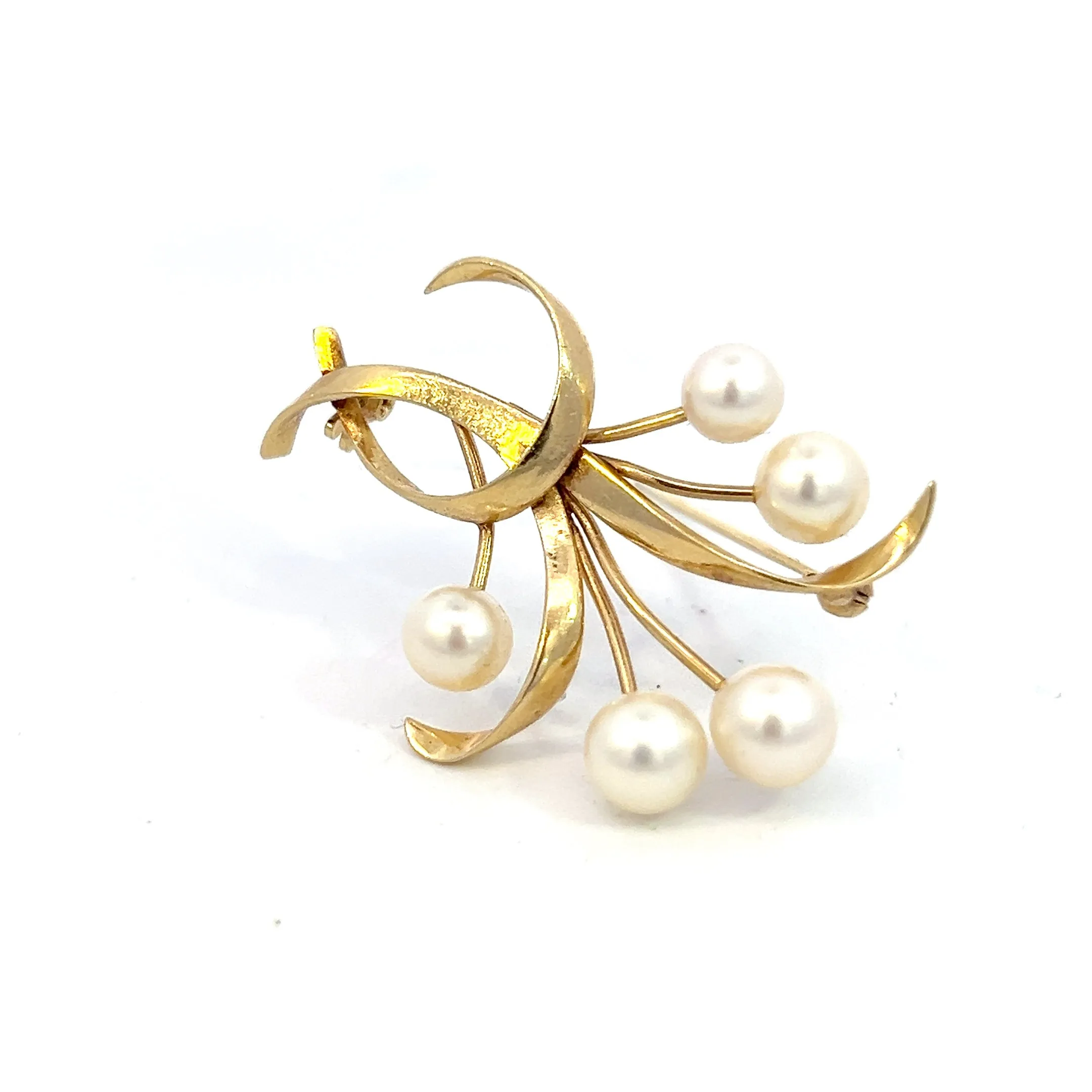 Mikimoto Estate Akoya Pearl Brooch 1.5 x 1" 14k Y Gold 6.60-5.50 mm M370