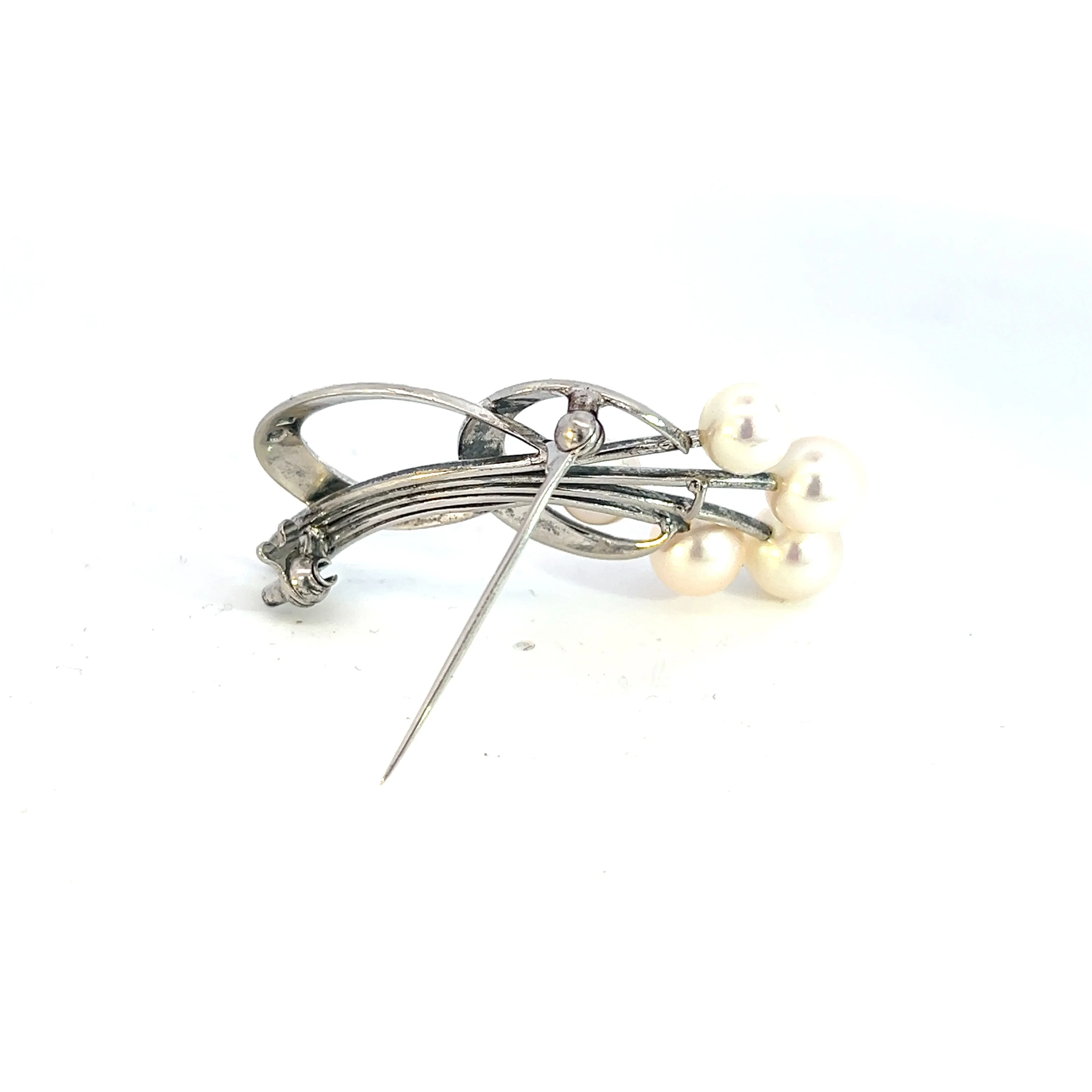Mikimoto Estate Akoya Pearl Brooch 6.80 mm Silver M374