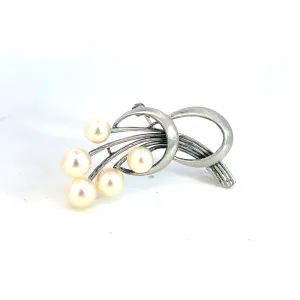 Mikimoto Estate Akoya Pearl Brooch 6.80 mm Silver M374