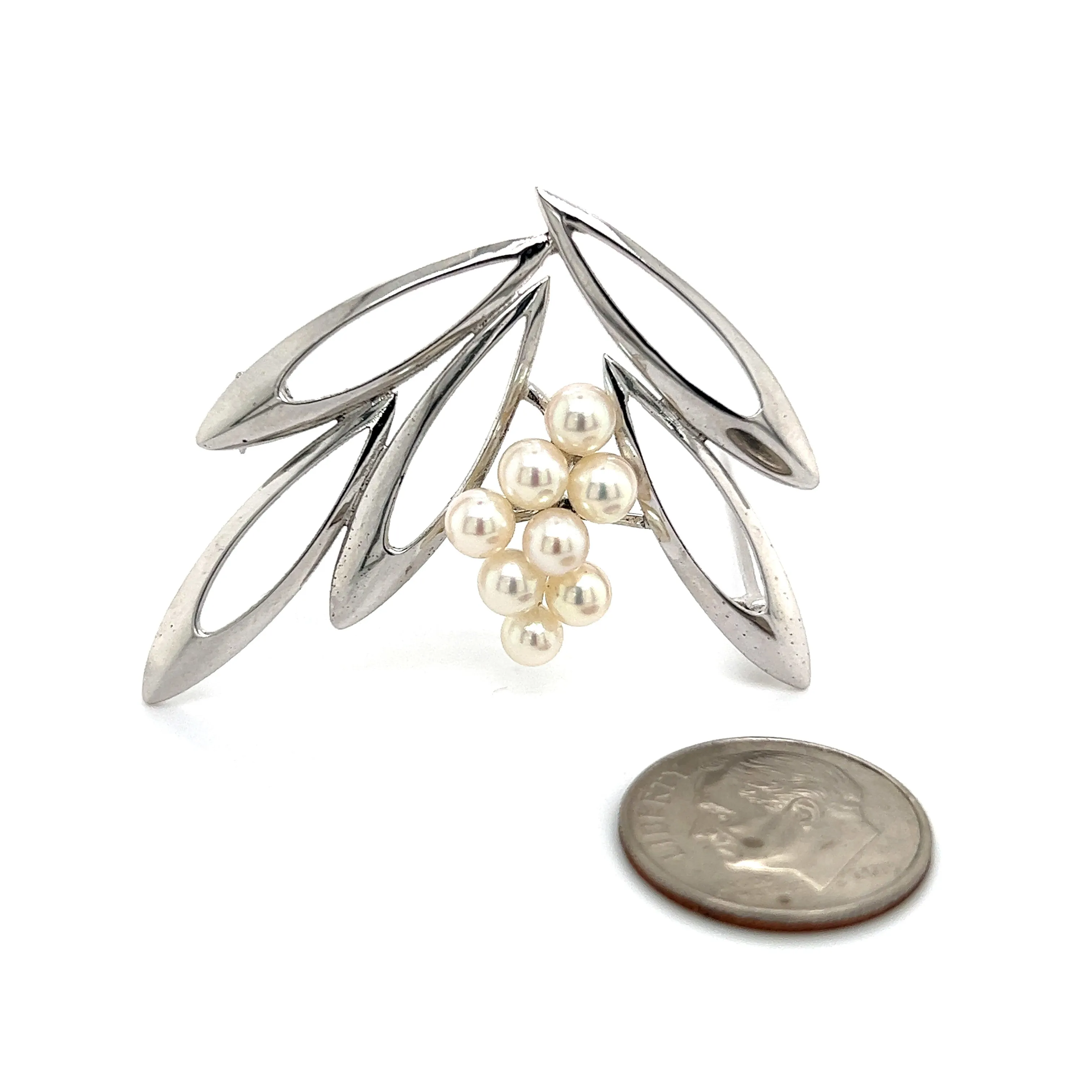 Mikimoto Estate Akoya Pearl Brooch Pin Sterling Silver 4.5 mm M270