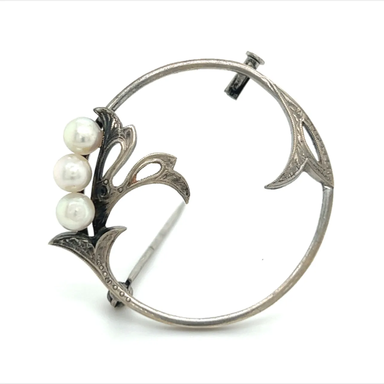 Mikimoto Estate Akoya Pearl Brooch Pin Sterling Silver 4.65 mm M280