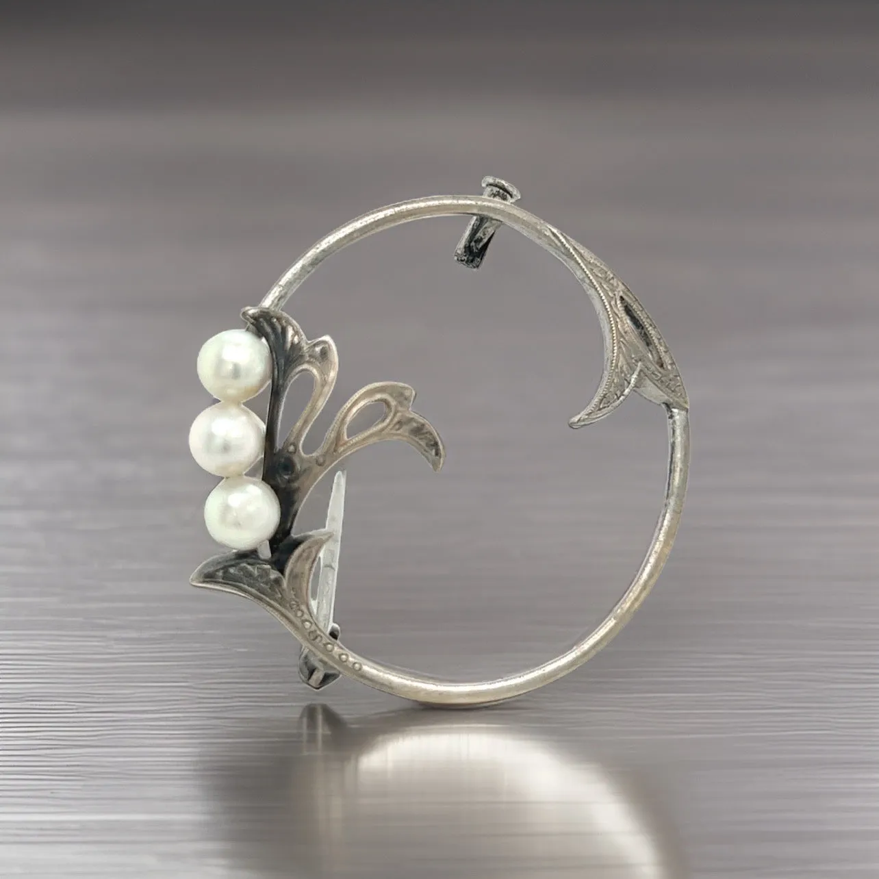 Mikimoto Estate Akoya Pearl Brooch Pin Sterling Silver 4.65 mm M280