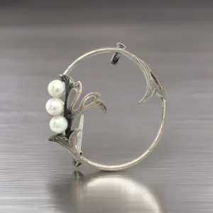 Mikimoto Estate Akoya Pearl Brooch Pin Sterling Silver 4.65 mm M280