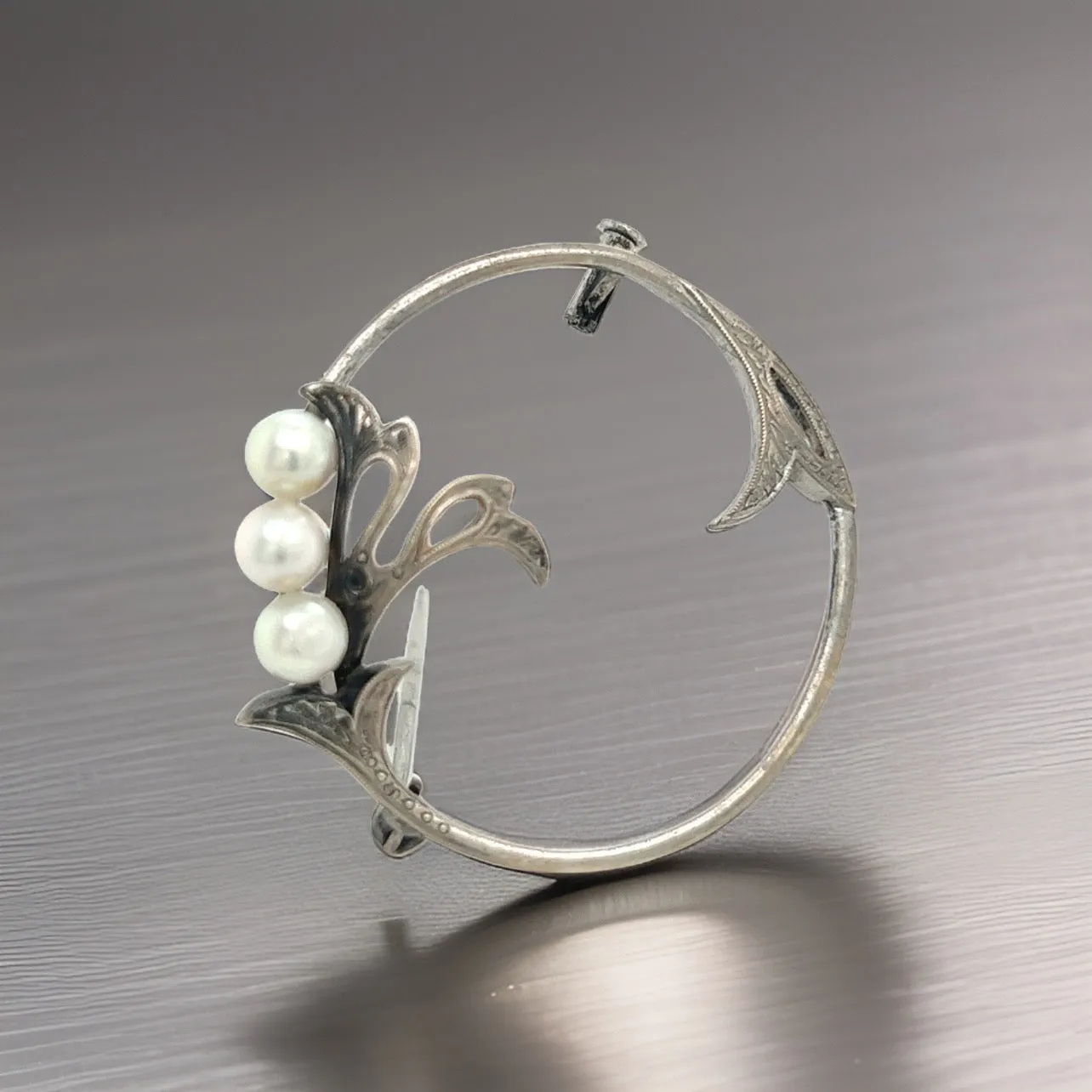 Mikimoto Estate Akoya Pearl Brooch Pin Sterling Silver 4.65 mm M280