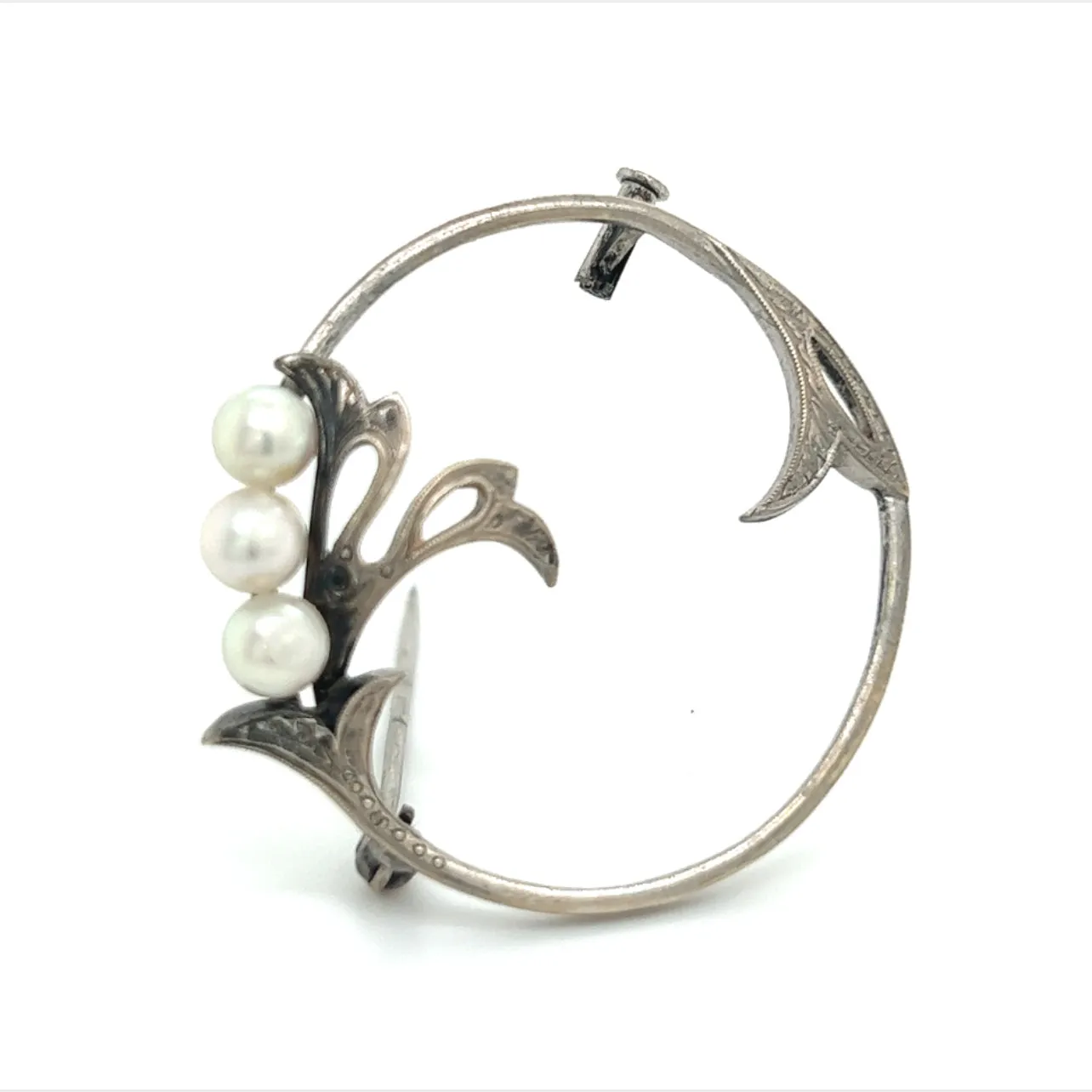 Mikimoto Estate Akoya Pearl Brooch Pin Sterling Silver 4.65 mm M280