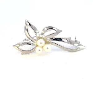 Mikimoto Estate Akoya Pearl Brooch Silver 5 mm M357