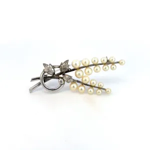Mikimoto Estate Akoya Pearl Brooch Silver 5.50 mm M337