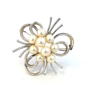 Mikimoto Estate Akoya Pearl Brooch Silver 6 mm 9.5 Grams M367