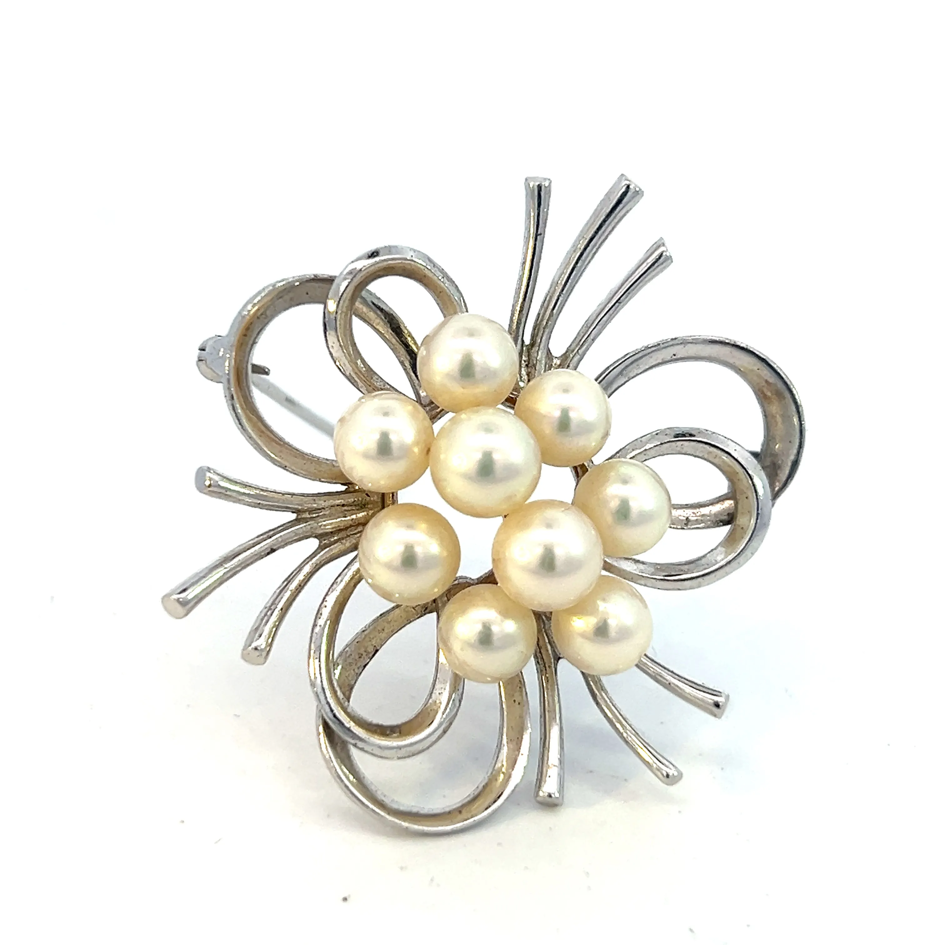 Mikimoto Estate Akoya Pearl Brooch Silver 6 mm 9.5 Grams M367